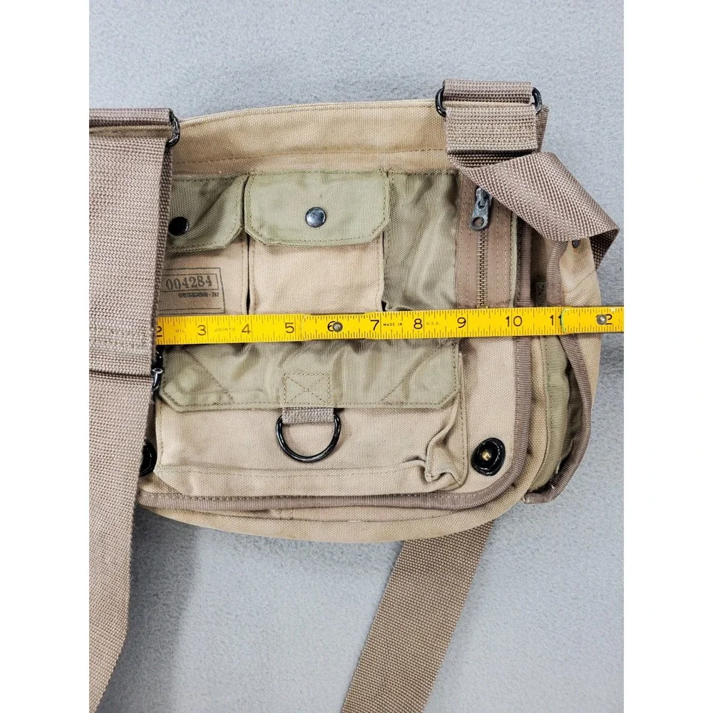 American Eagle Messenger Bag Khaki Canvas Military Utility Multi Pocket VTG Army